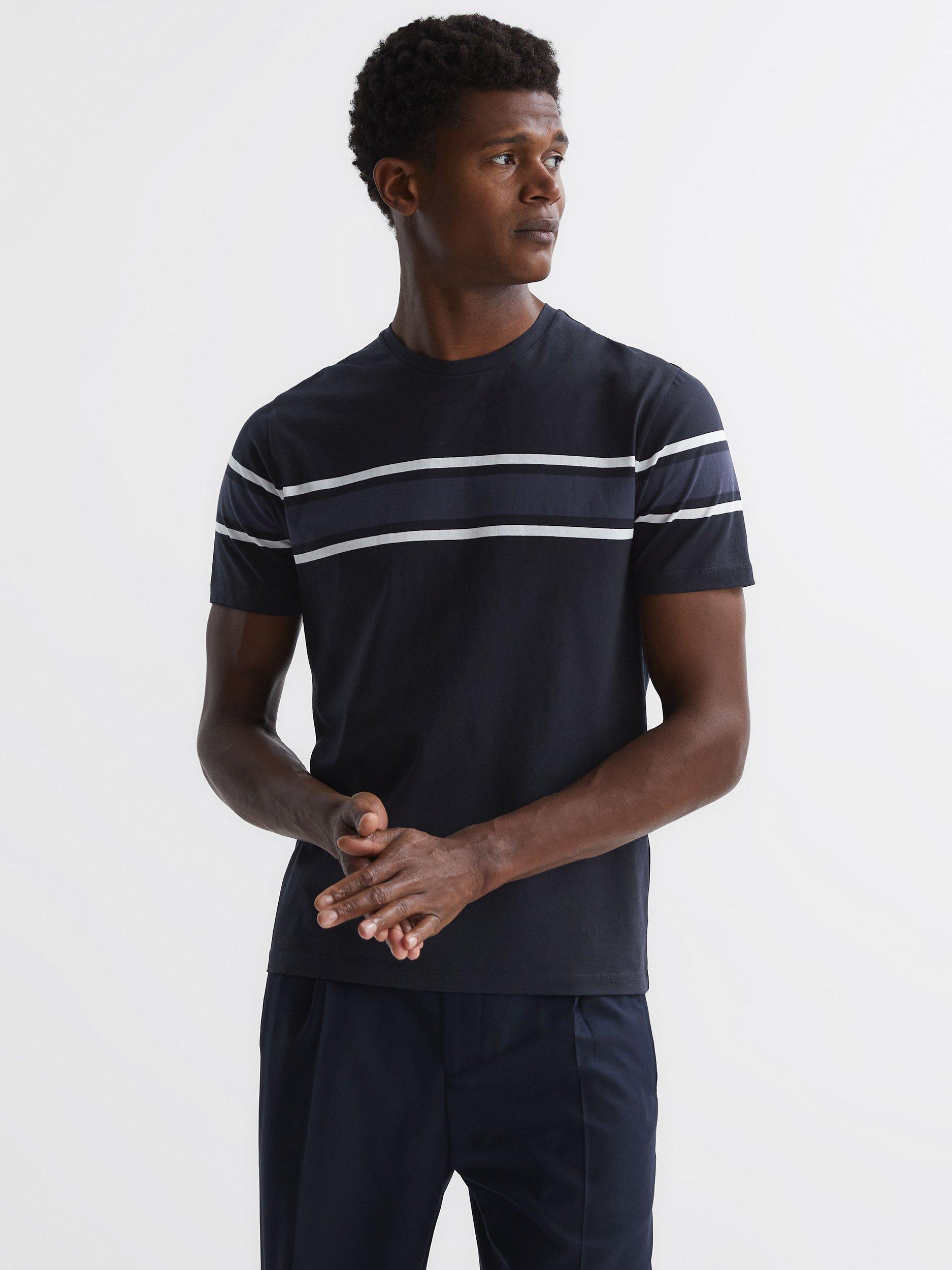 Reiss Hearts Crew Neck Chest Stripe Cotton T-Shirt