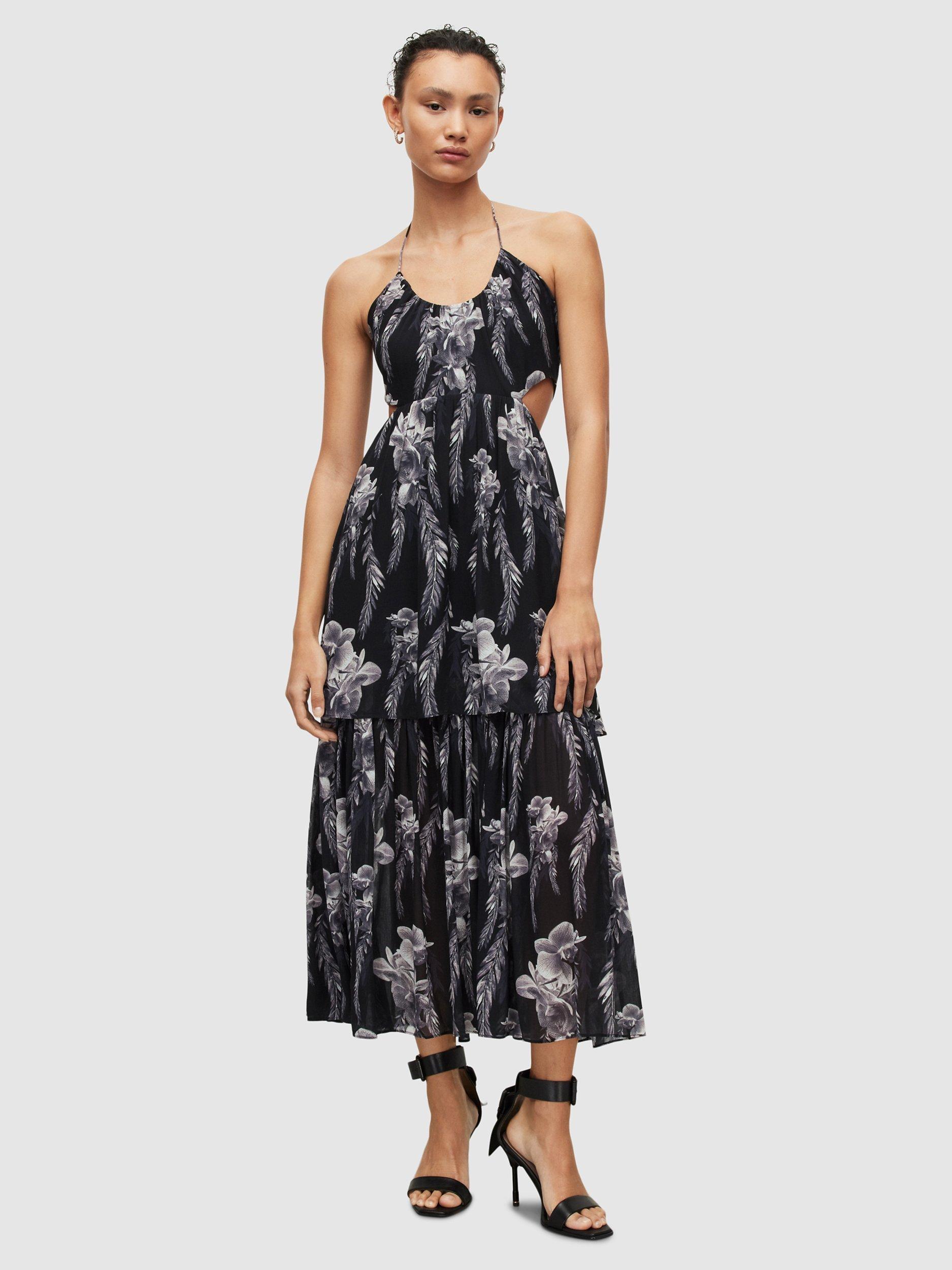 AllSaints Tatum Mia Cut Out Midi Dress, Black/Grey