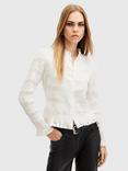 AllSaints Meg Ruffle Stripe Shirt, White, White