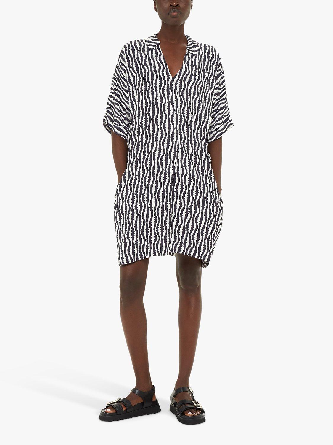Whistles Melanie Optical Rope Dress, Black/White
