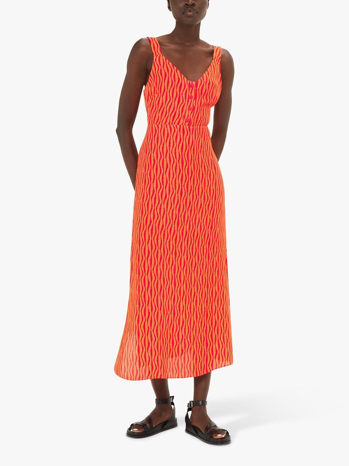 Whistles Andie Optical Rope Print Midi Dress, Red/Multi