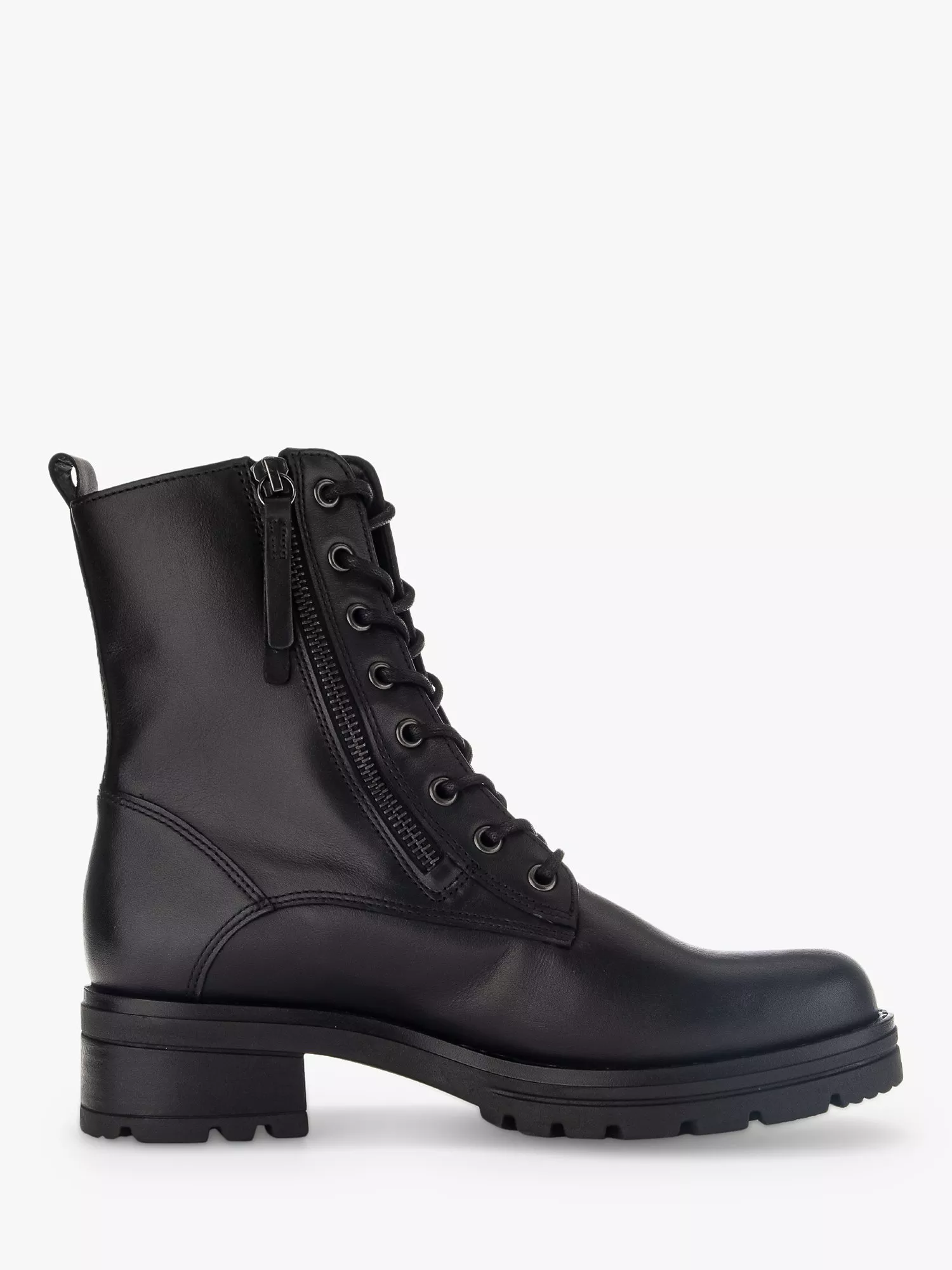 Gabor Serve Wide Fit Leather Biker Boots, Black