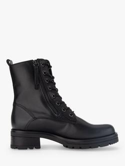 Gabor Serve Wide Fit Leather Biker Boots, Black, Black