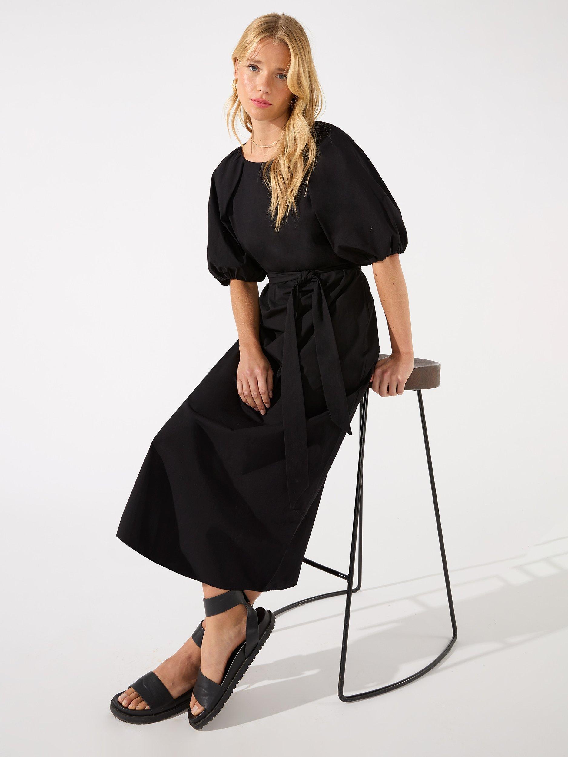 Ro&Zo Cotton Puff Sleeve Dress, Black