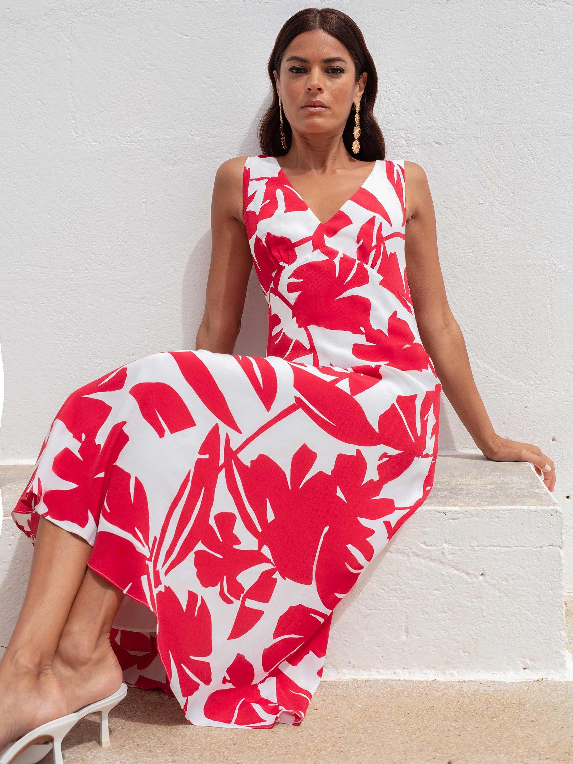 Ro&Zo Floral Bias Cut Midi Dress, Red