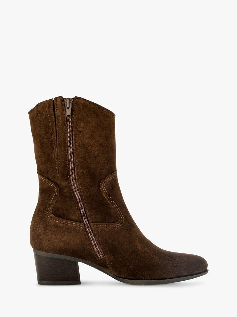 Gabor Kirsten Suede Wide Fit Western Boots, Whiskey