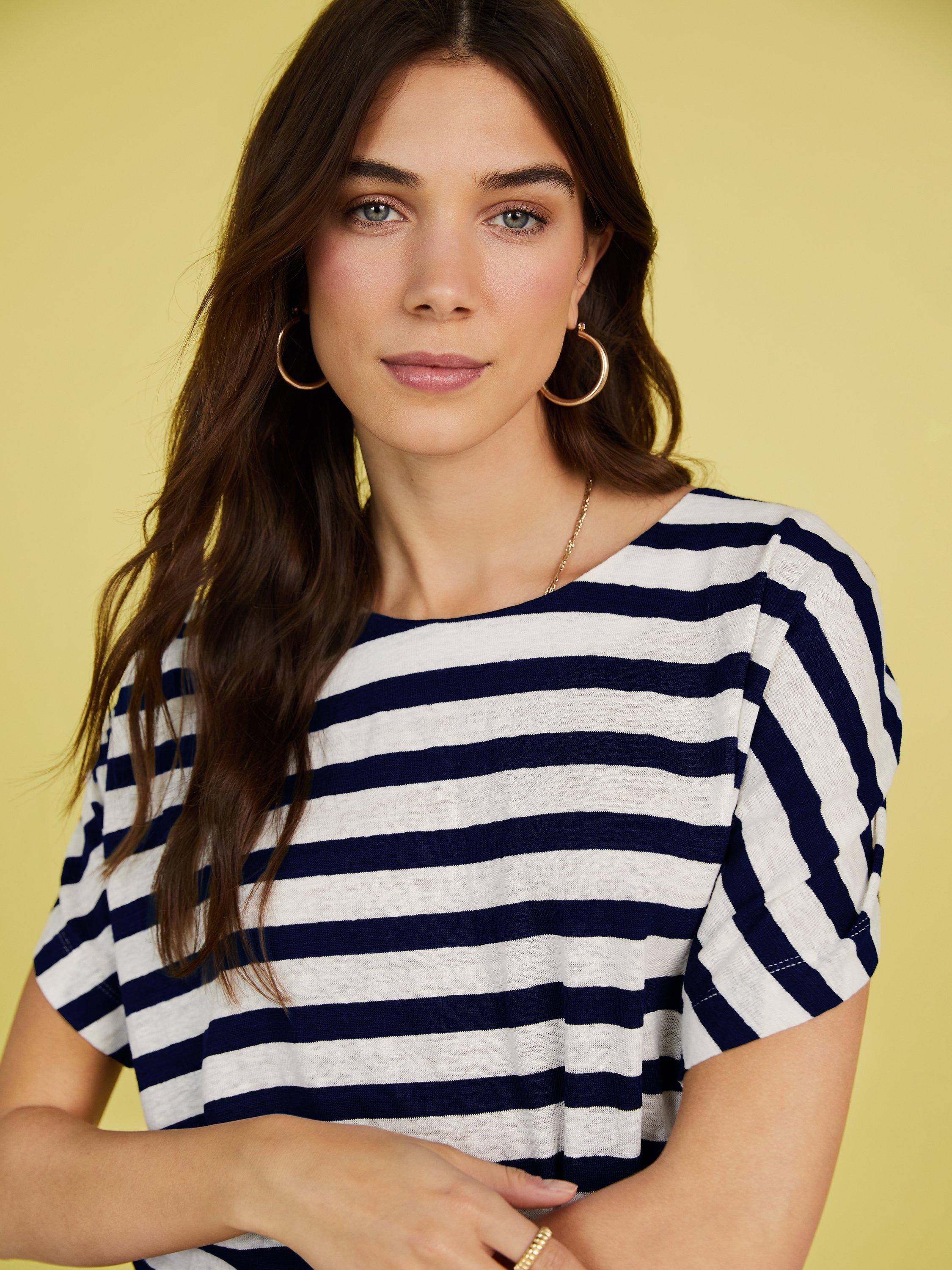 Baukjen Cleo Linen Striped Top, White/Navy