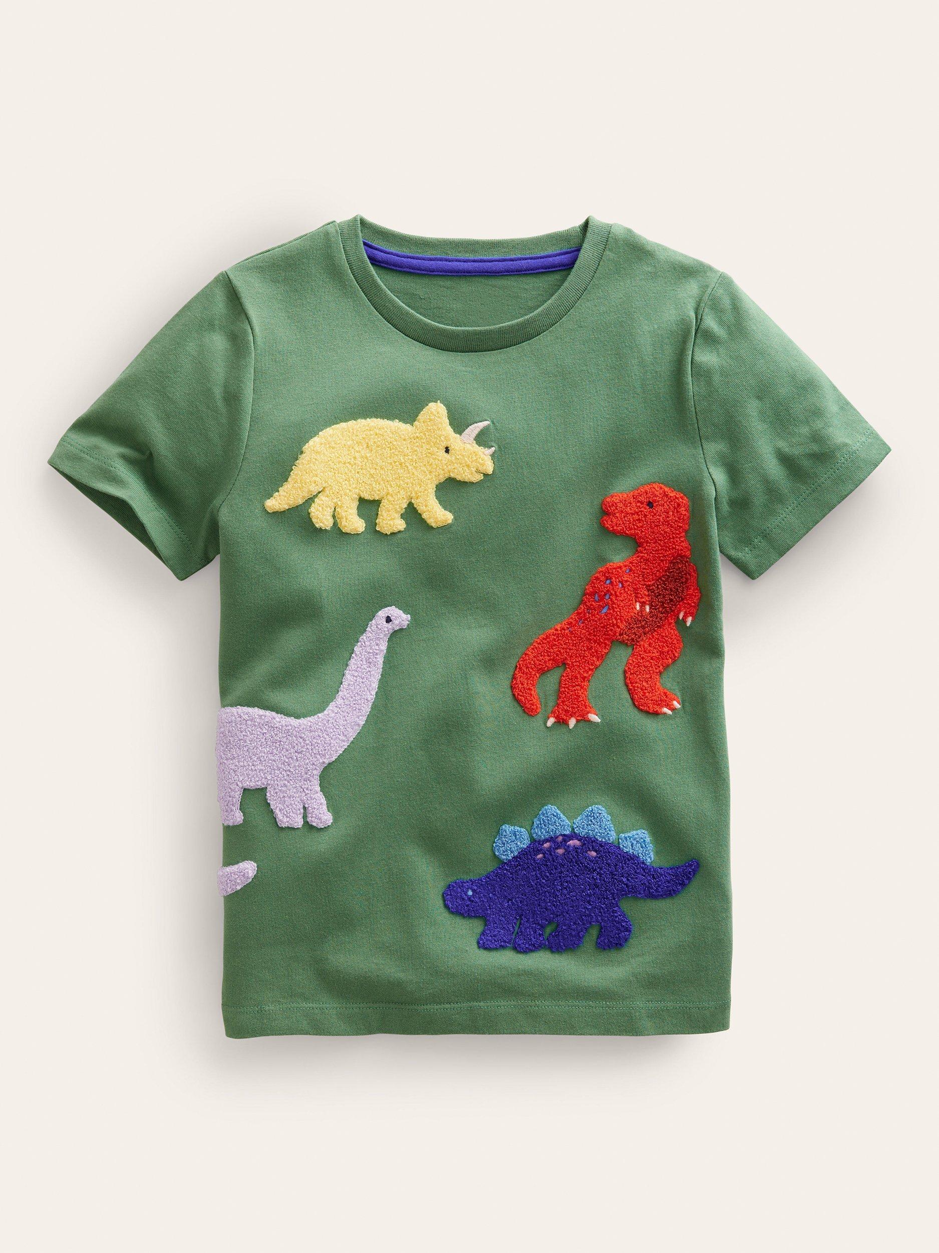 Mini Boden Kids' Boucle Dinosaur T-Shirt, Rosemary