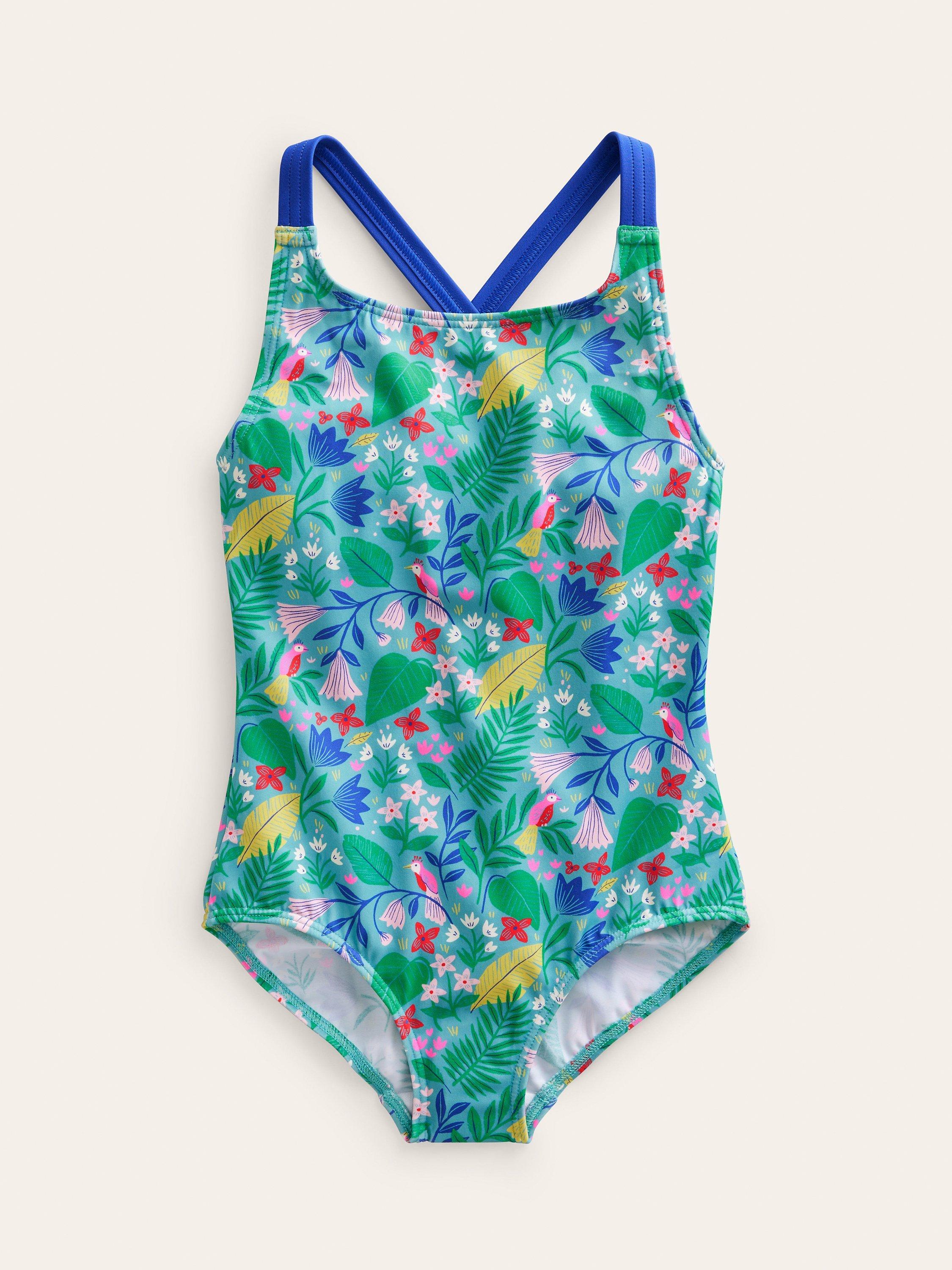 Mini Boden Kids' Cross-Back Printed Swimsuit, Multi
