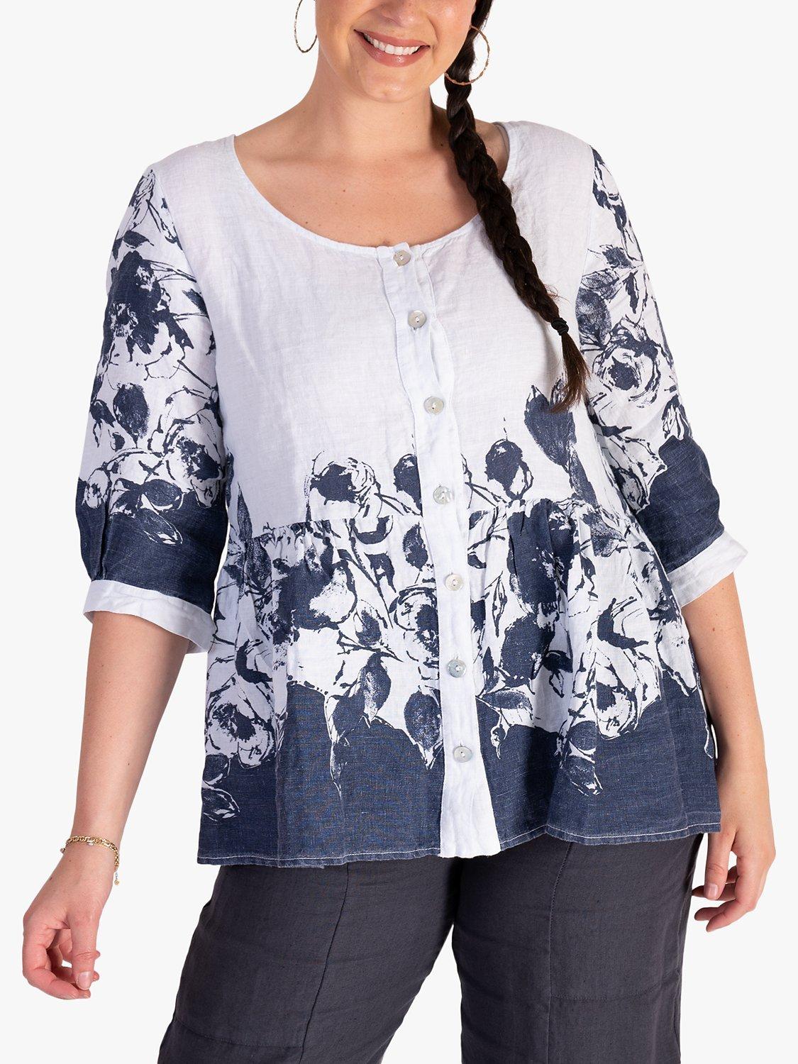 chesca Curve Floral Print Linen Jacket, Navy/White