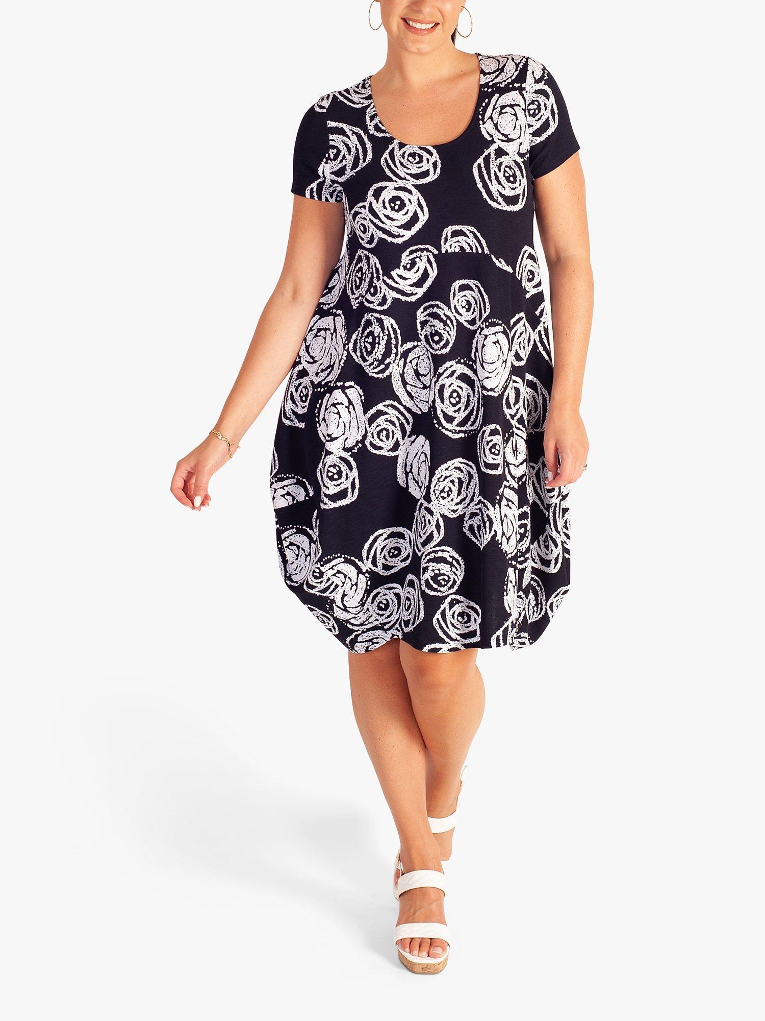 chesca Curve Rose Print Bubble Hem Dress, Navy/White