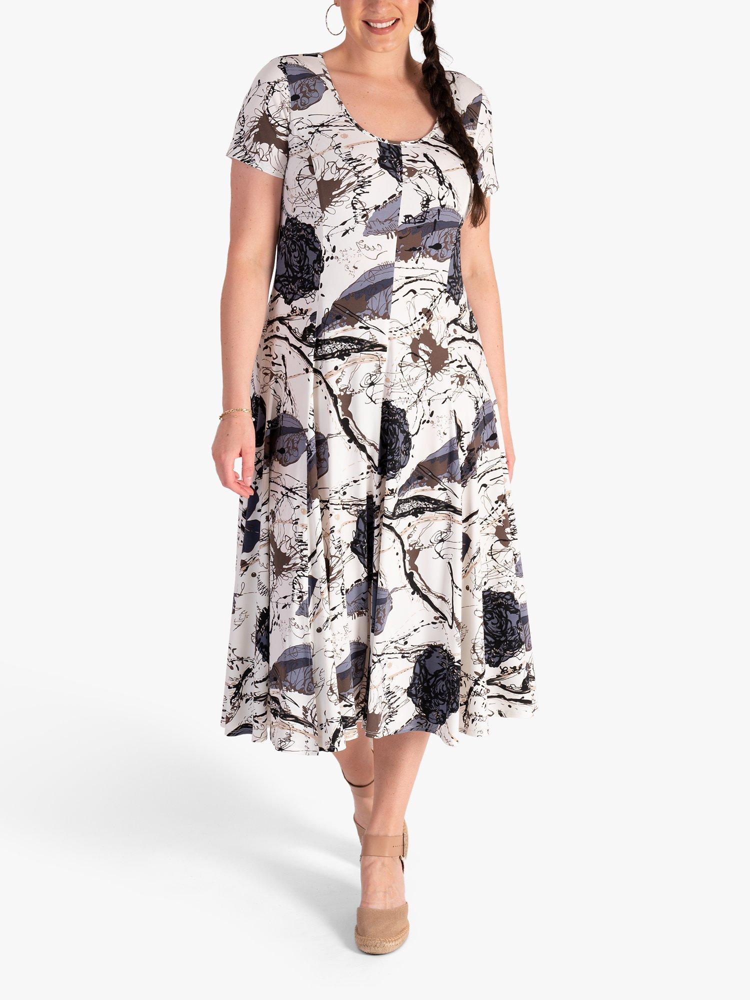 Product image 1 of 6, which shows chesca Scribble Panelled Midi Dress, Ivory/Black, 12-14