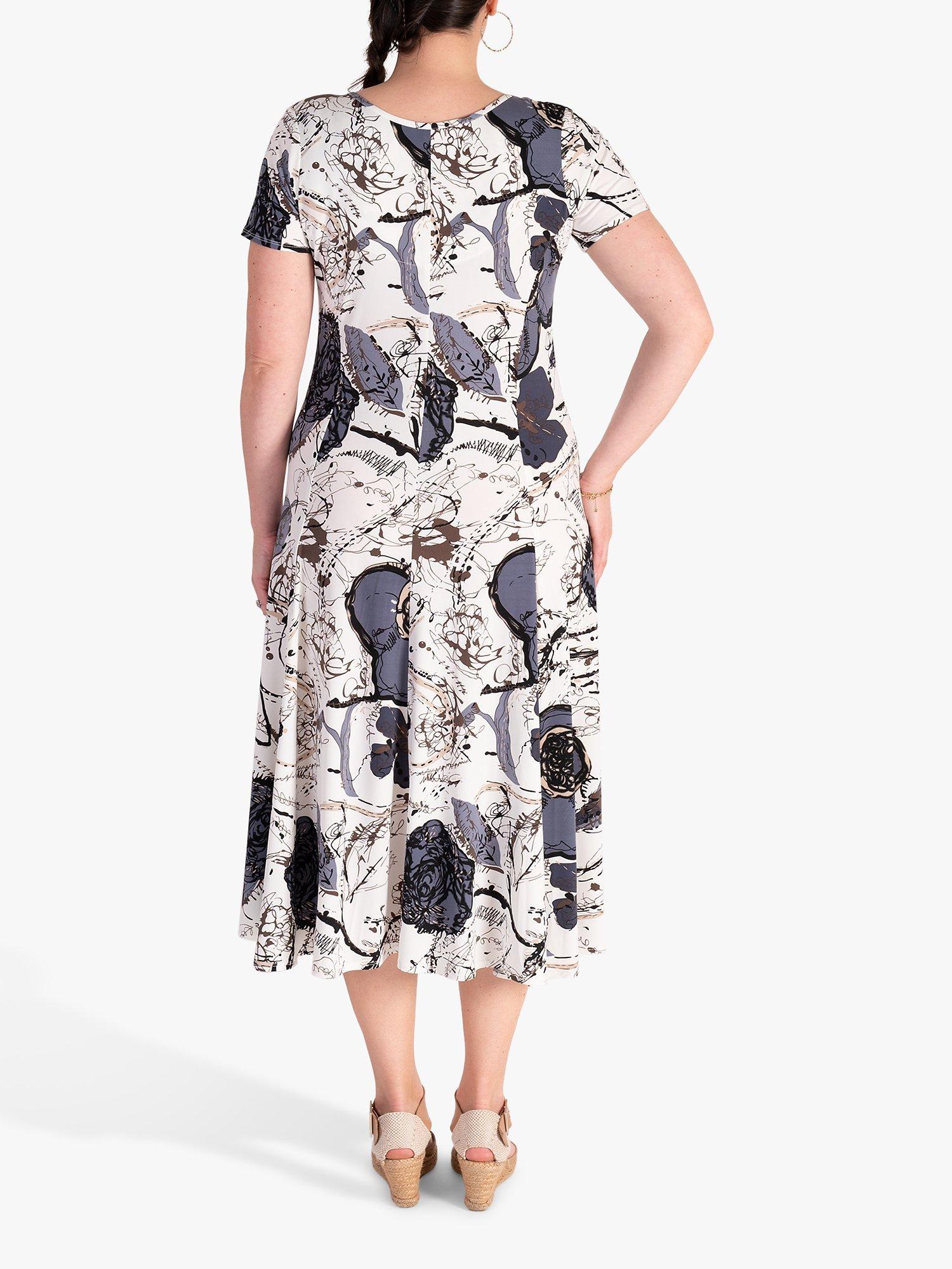 Product image 2 of 6, which shows chesca Scribble Panelled Midi Dress, Ivory/Black, 12-14
