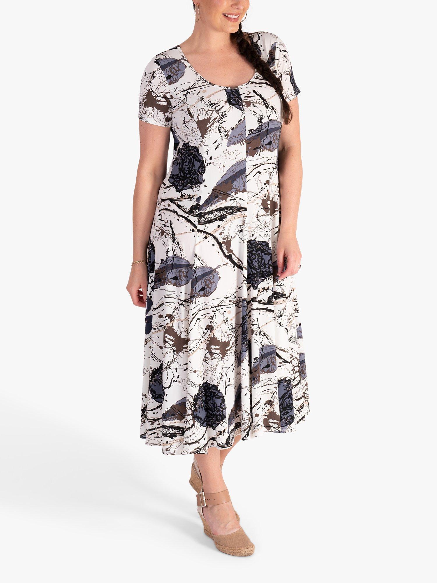 Product image 3 of 6, which shows chesca Scribble Panelled Midi Dress, Ivory/Black, 12-14