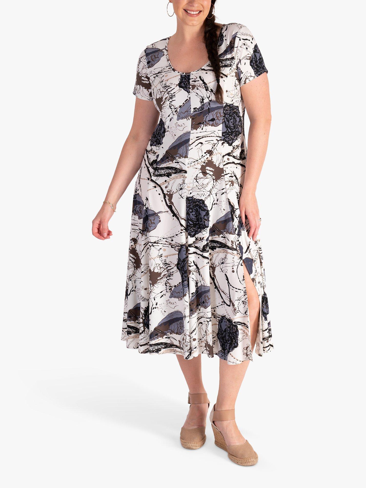 Product image 4 of 6, which shows chesca Scribble Panelled Midi Dress, Ivory/Black, 12-14