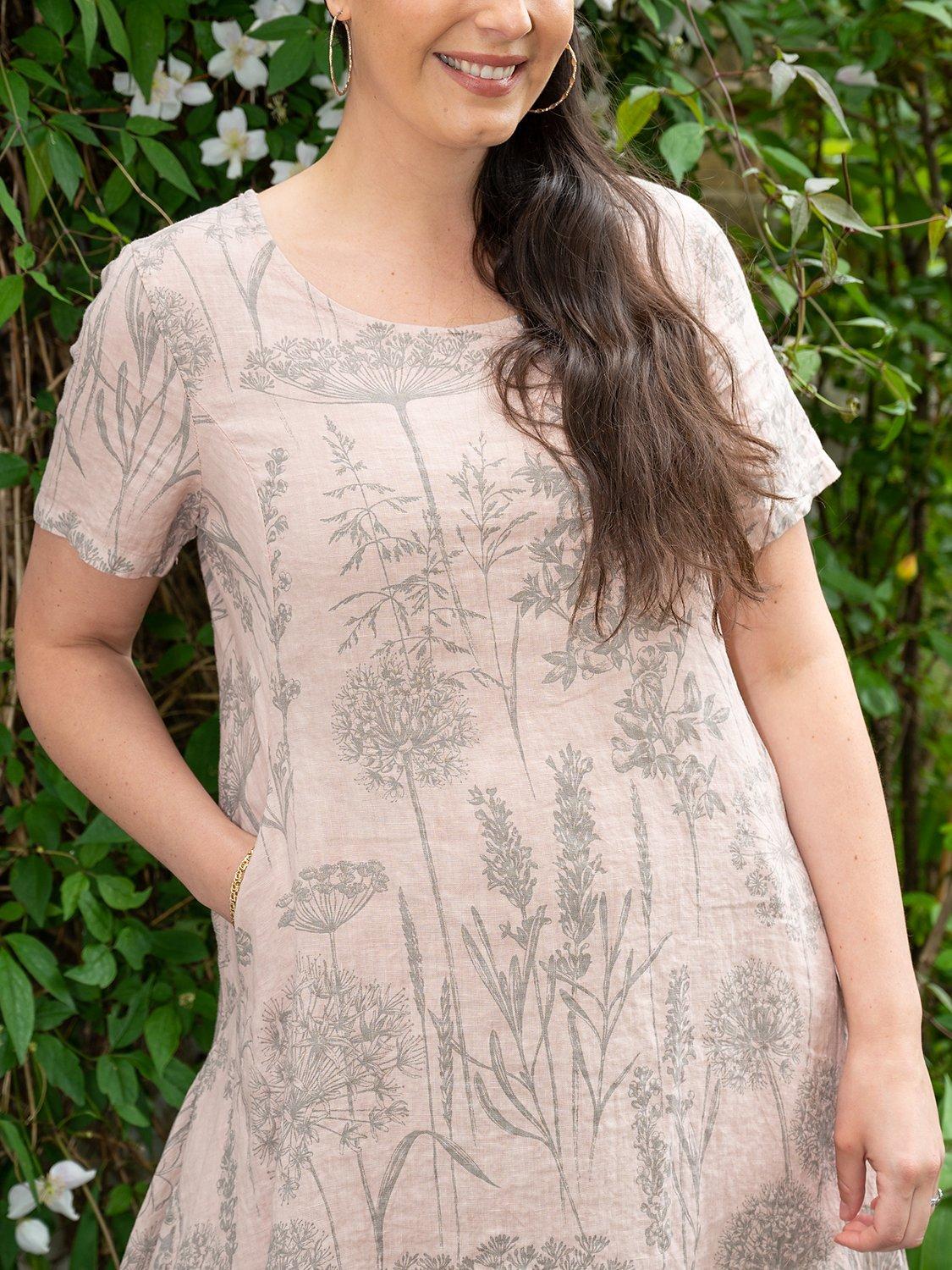 Product image 6 of 6, which shows chesca Curve Botanical Print Linen Midi Dress, Pink/Grey, 12-14