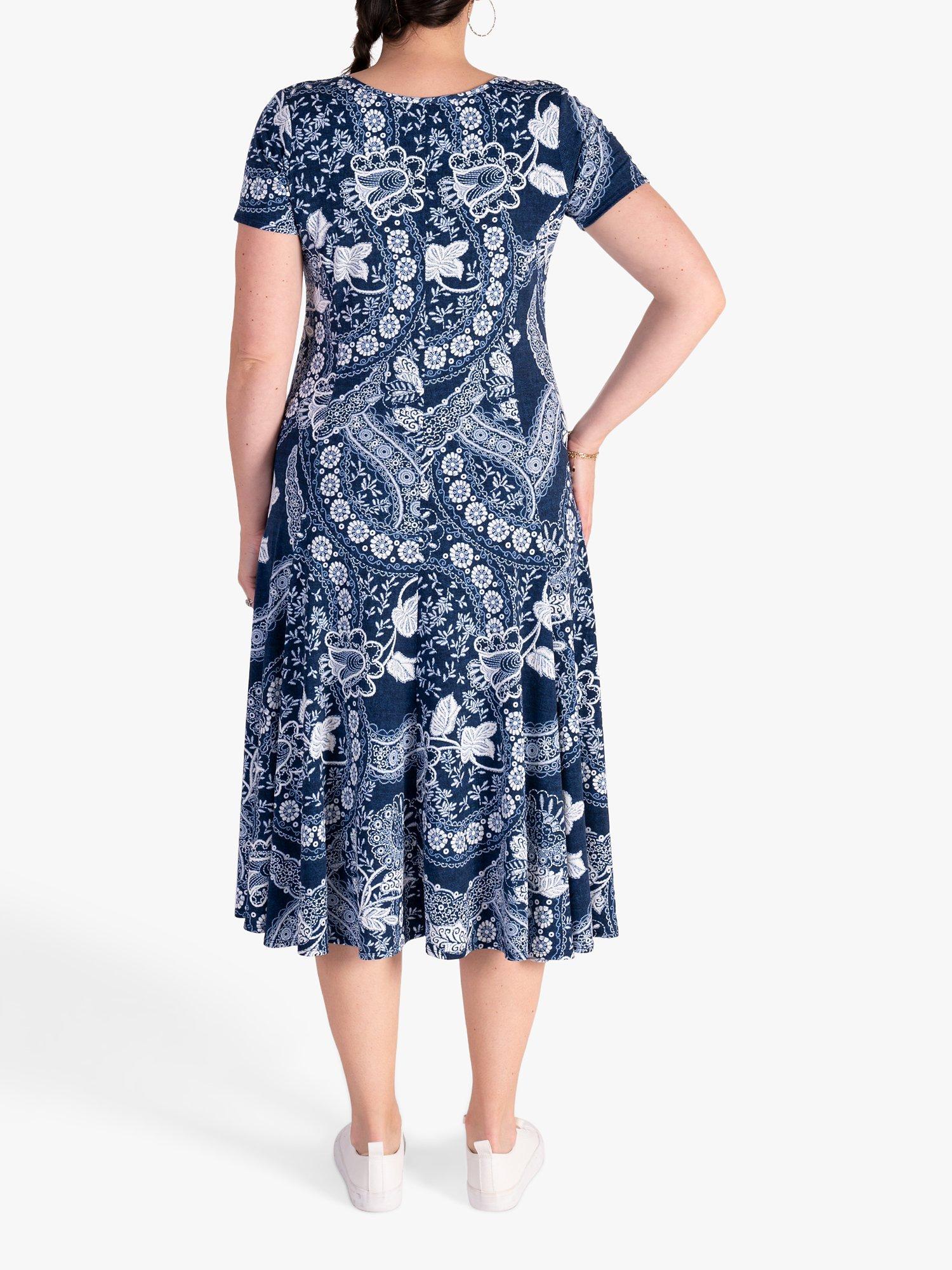 Product image 2 of 6, which shows chesca Paisley Panelled Midi Dress, Navy/White, 12-14