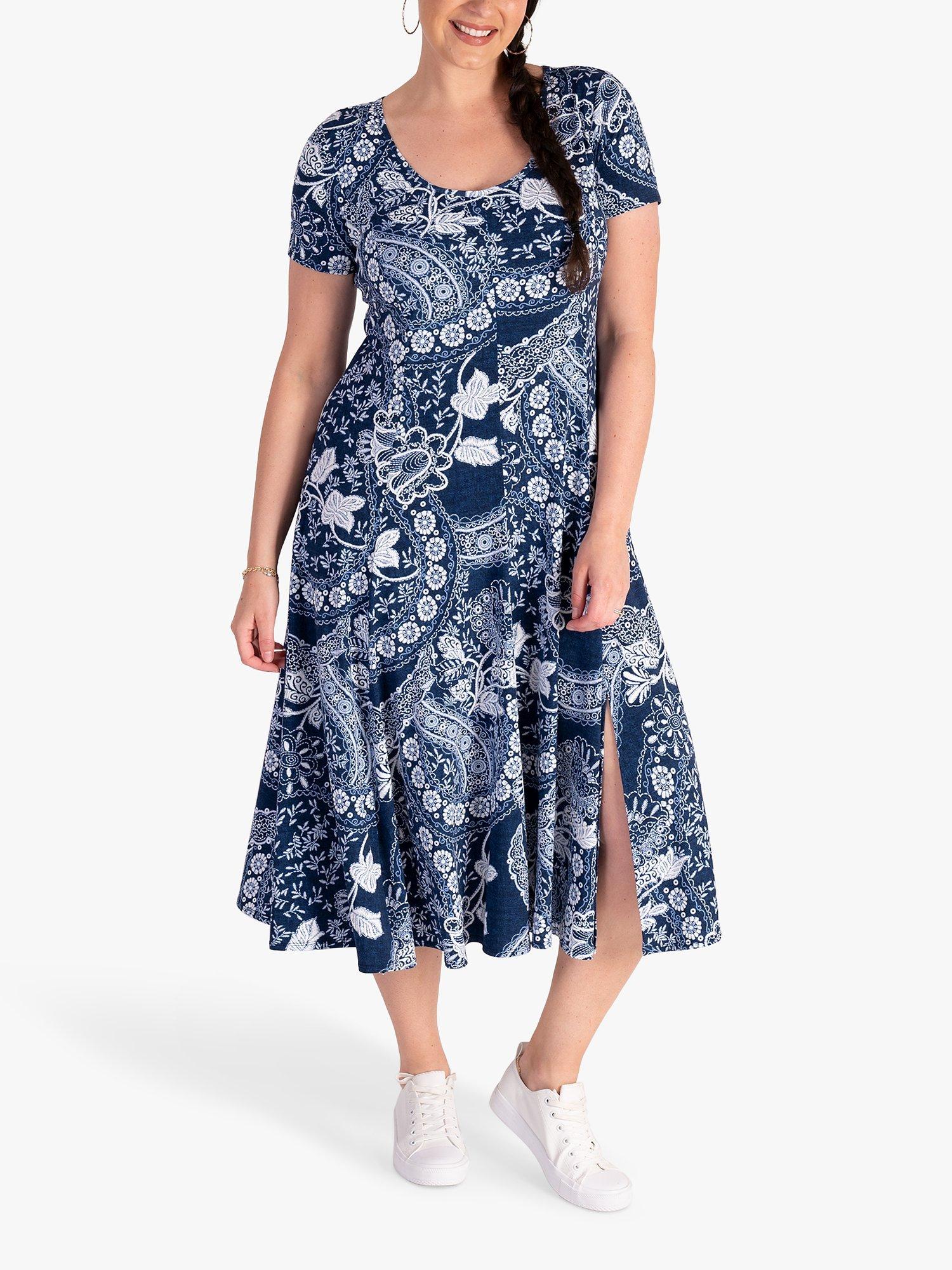 Product image 4 of 6, which shows chesca Paisley Panelled Midi Dress, Navy/White, 12-14