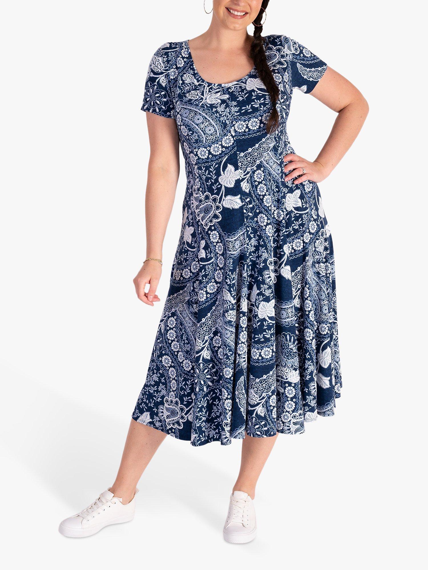 Product image 5 of 6, which shows chesca Paisley Panelled Midi Dress, Navy/White, 12-14