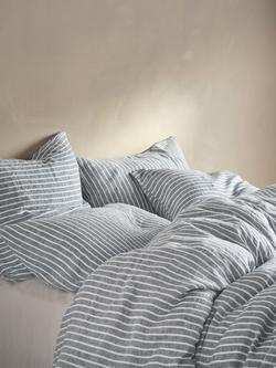 Bedfolk 100% Linen Stripe Bedding, Blue/White