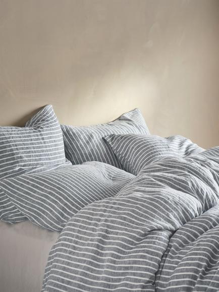 Bedfolk 100% Linen Stripe Bedding, Blue/White
