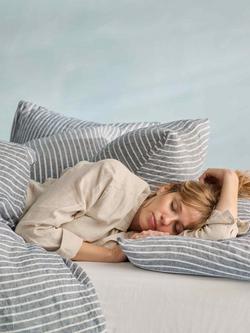 Bedfolk 100% Linen Stripe Bedding - view 2, Blue/White