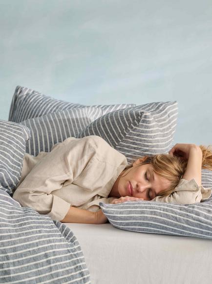 Bedfolk 100% Linen Stripe Bedding - view 2, Blue/White