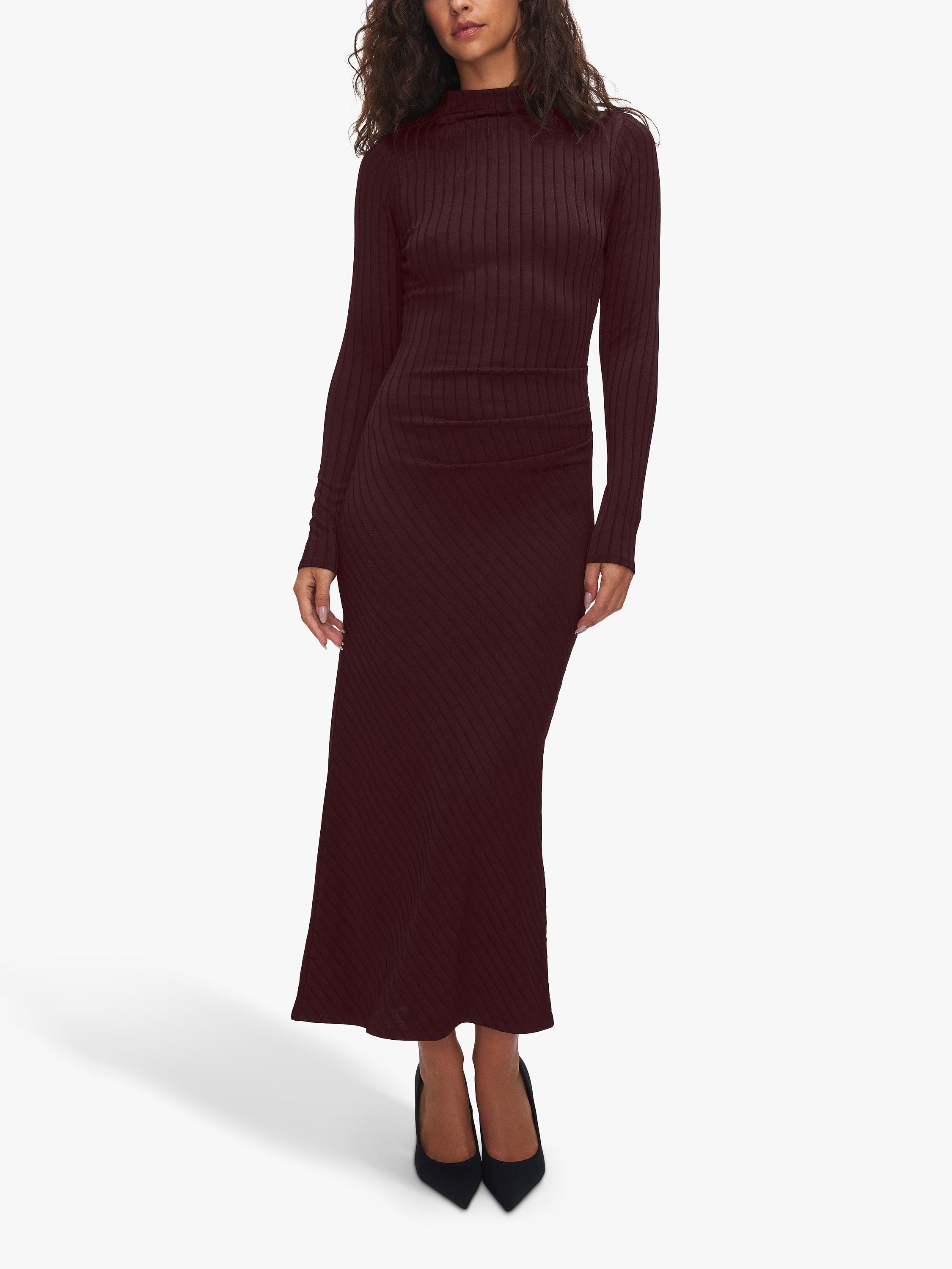 Good American Shine Rib Midi Dress, Malbec