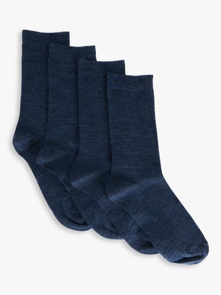 John Lewis Merino Wool Rich Ankle Socks, Pack of 2, Navy Melange