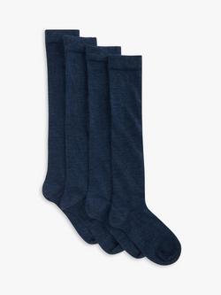 John Lewis Merino Wool Mix Knee High Socks, Pack of 2, Navy