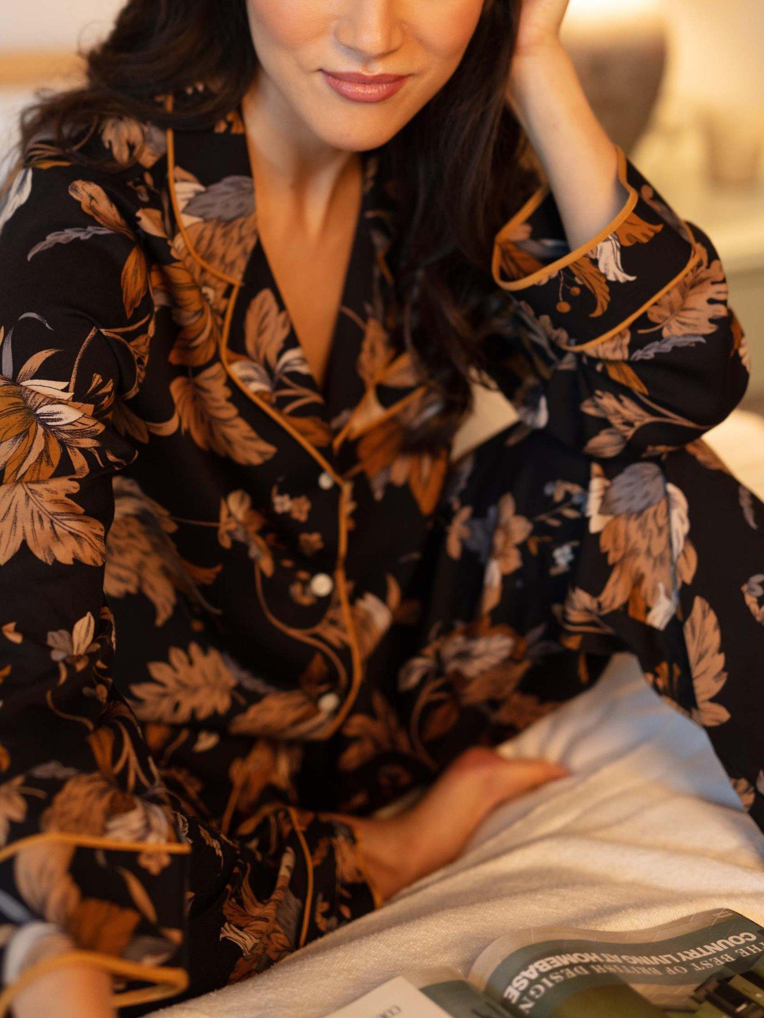 Product image 4 of 4, which shows Fable & Eve Brixton Floral Print Pyjamas, Black/Multi, 8