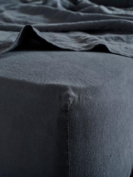 Bedfolk 100% Linen Deep Fitted Sheets, Ink