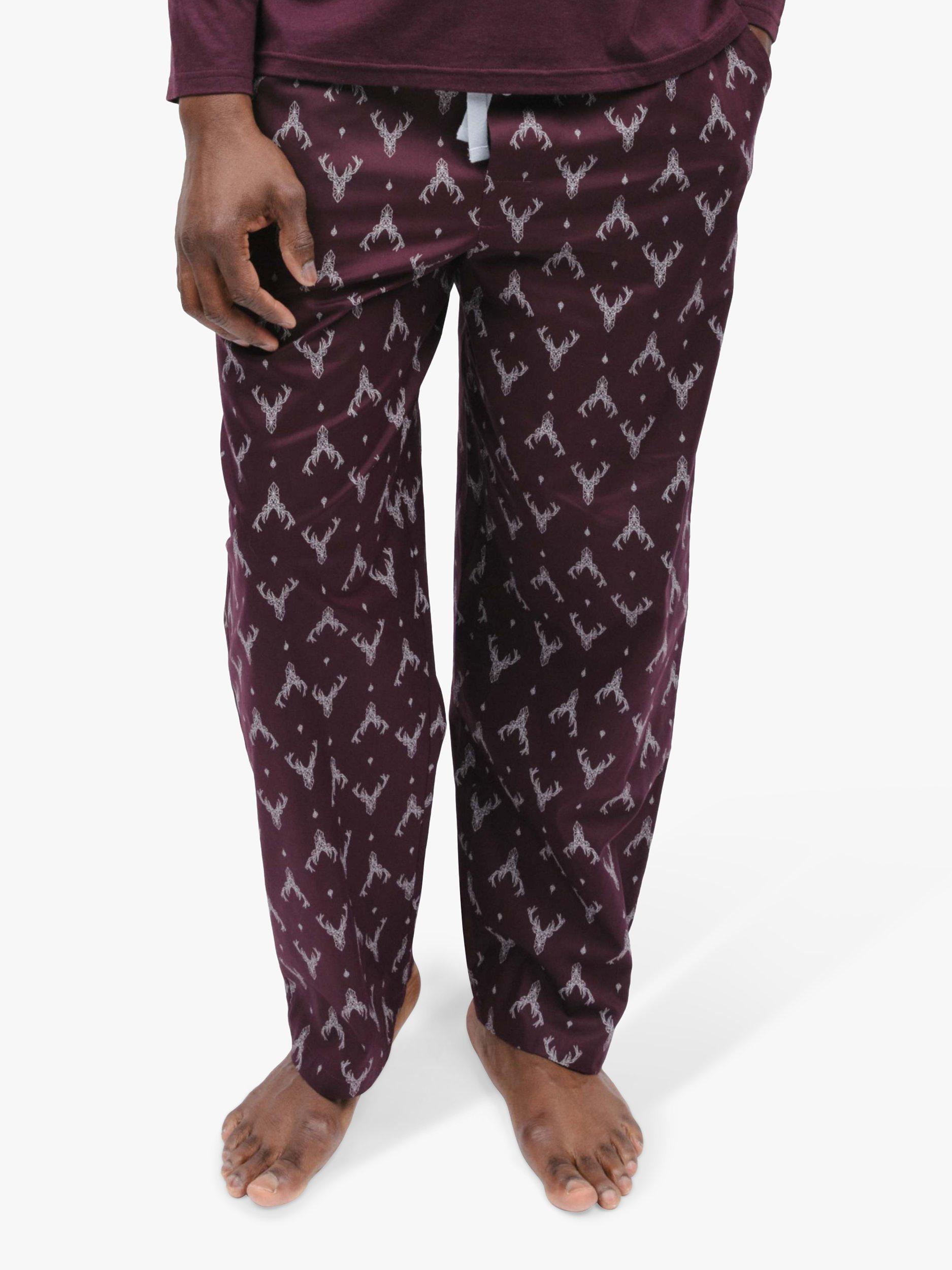 Product image 1 of 4, which shows Cyberjammies Spencer Stag Print Pyjama Bottoms, Burgundy, S