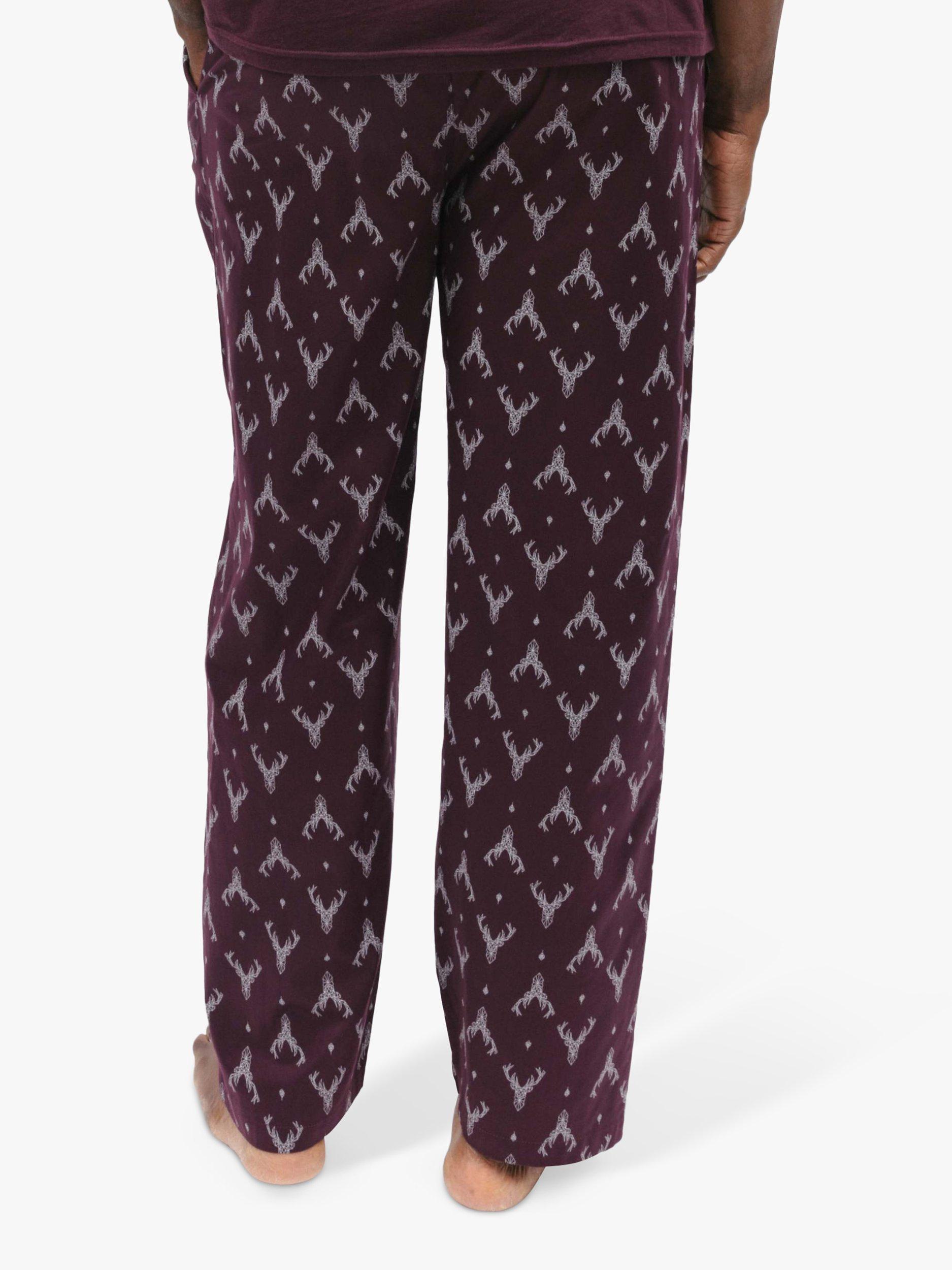 Product image 2 of 4, which shows Cyberjammies Spencer Stag Print Pyjama Bottoms, Burgundy, S