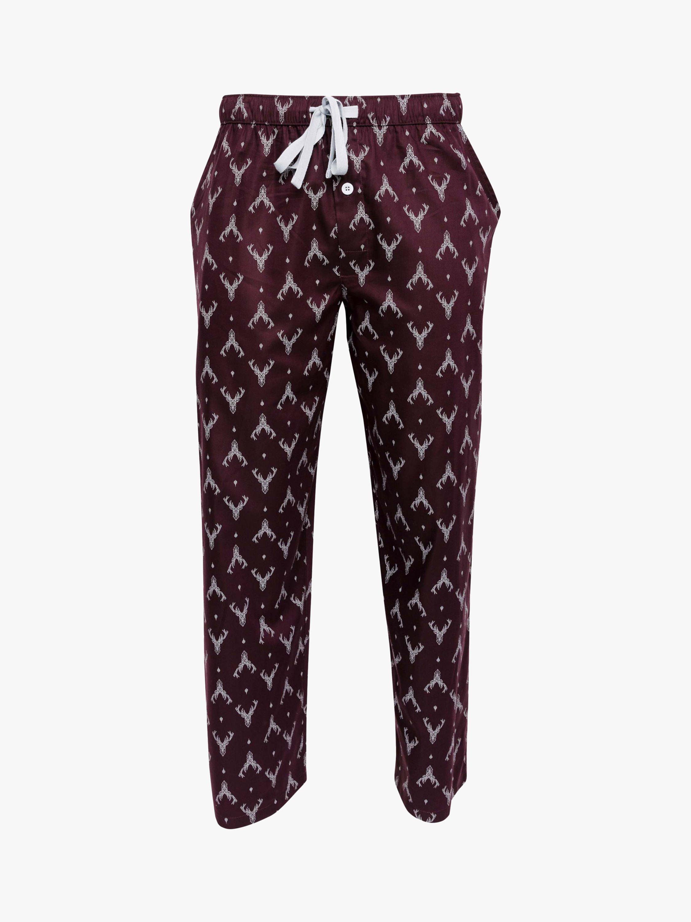 Product image 3 of 4, which shows Cyberjammies Spencer Stag Print Pyjama Bottoms, Burgundy, S