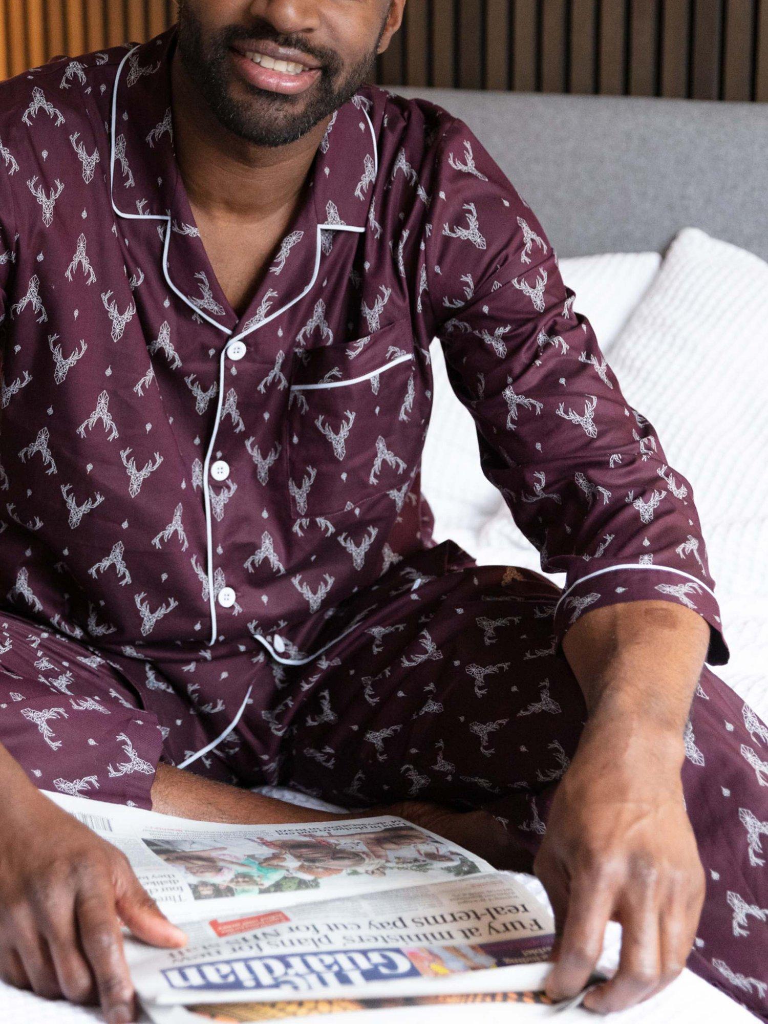 Product image 4 of 4, which shows Cyberjammies Spencer Stag Print Pyjama Bottoms, Burgundy, S