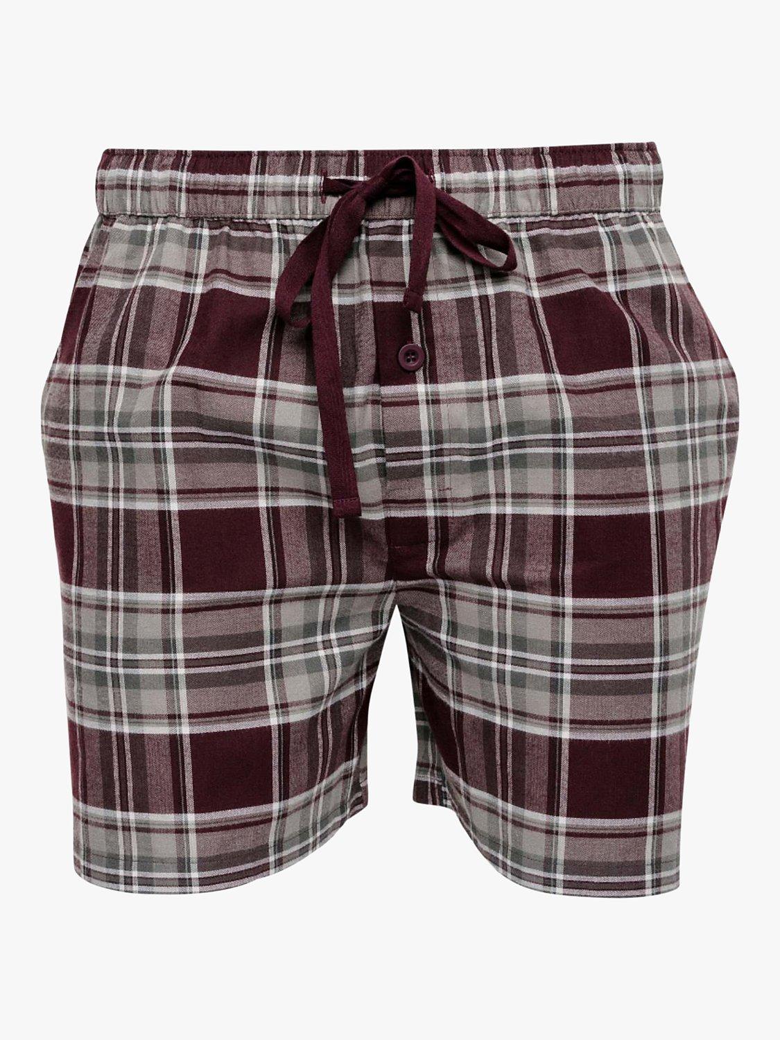 Product image 3 of 4, which shows Cyberjammies Spencer Check Pyjama Shorts, Burgundy/Grey, S