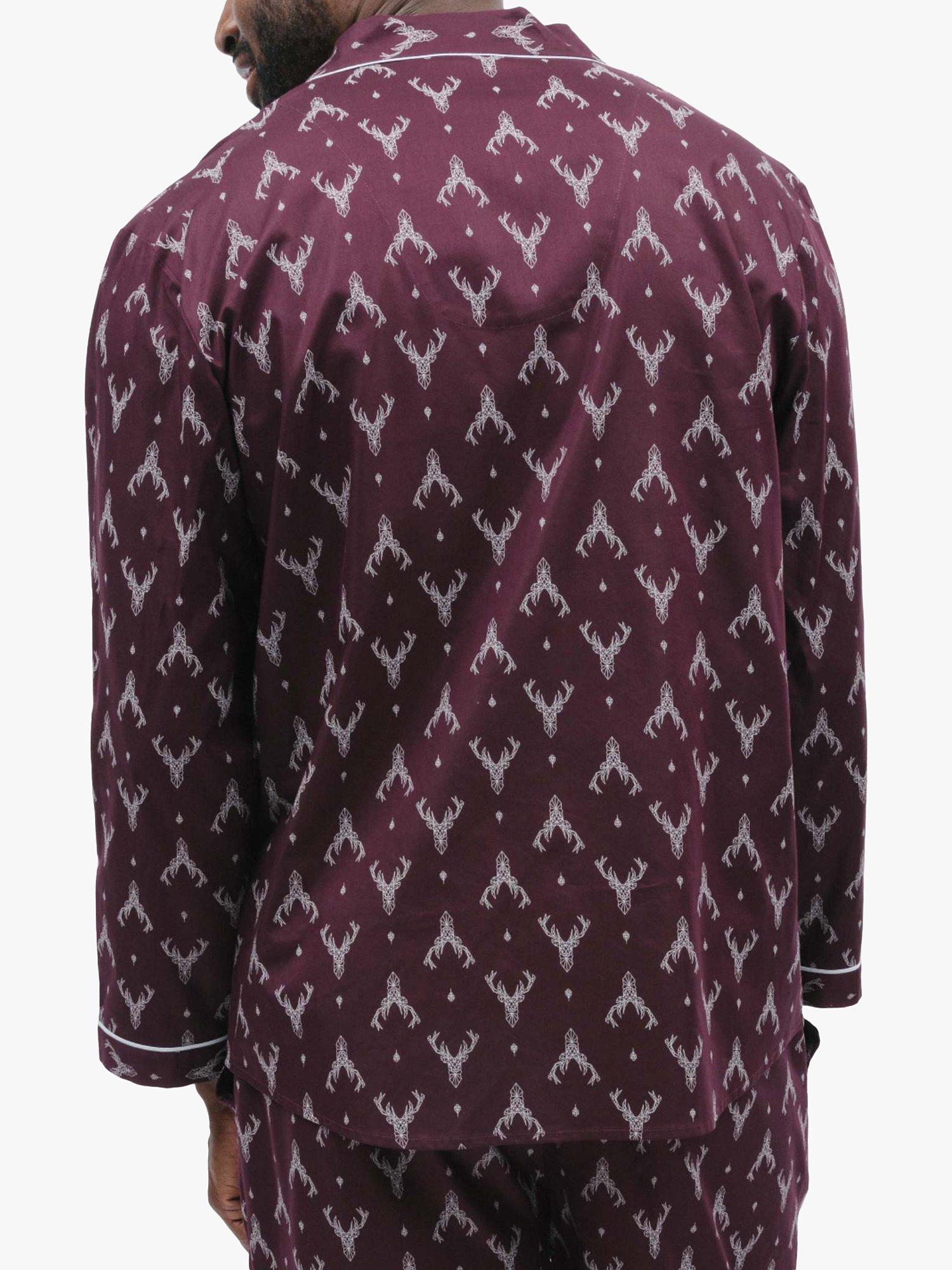 Product image 2 of 4, which shows Cyberjammies Spencer Stag Print Pyjama Top, Burgundy, S