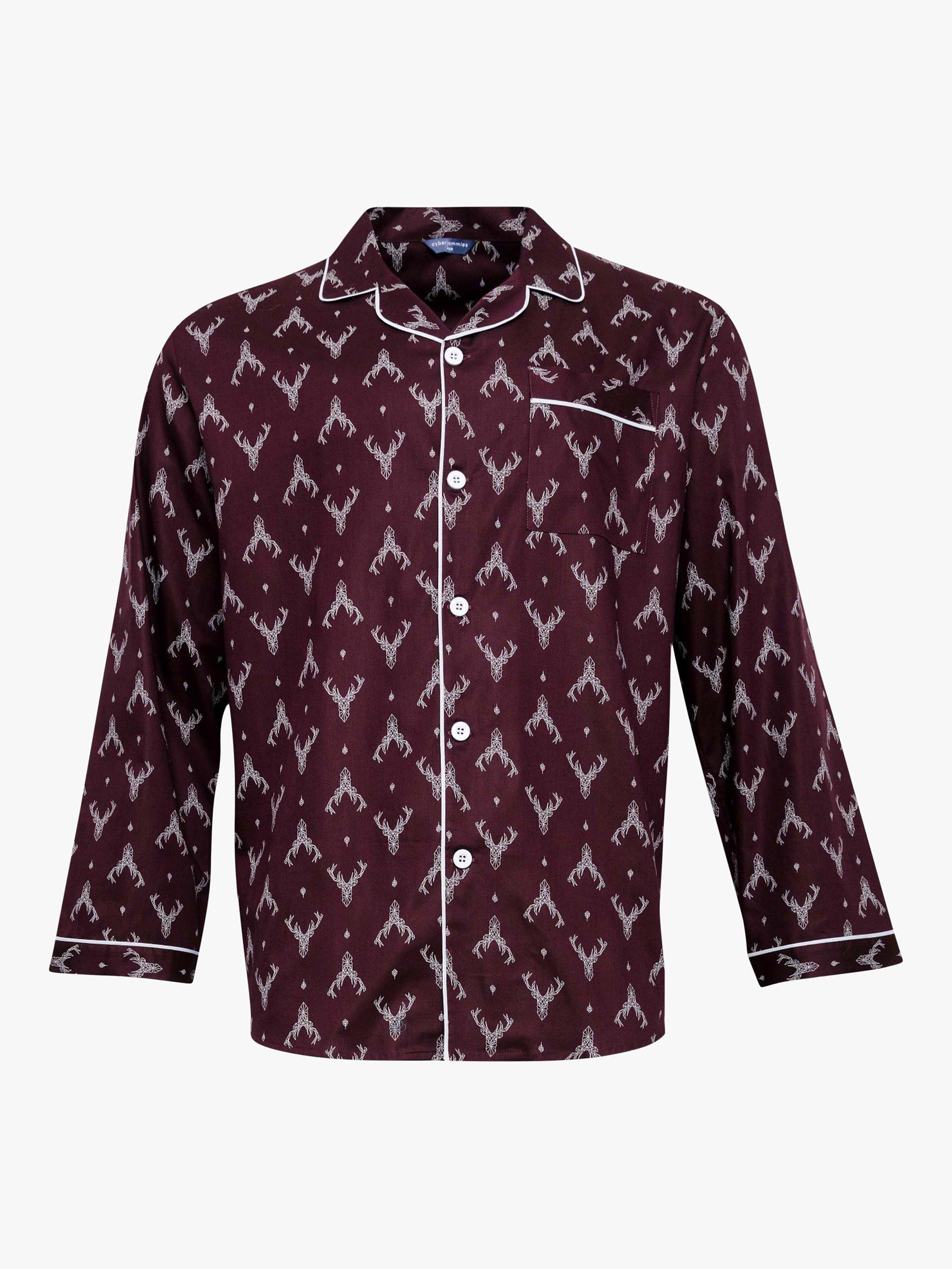 Product image 3 of 4, which shows Cyberjammies Spencer Stag Print Pyjama Top, Burgundy, S