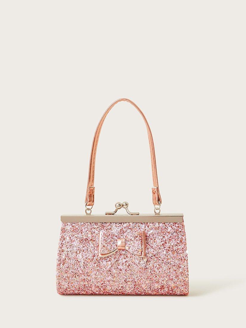 Monsoon Kids' Bow Glittery Mini Bag, Pink