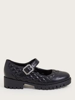 Monsoon Kids' Diamante Quilted Mary Jane School Shoes, Black