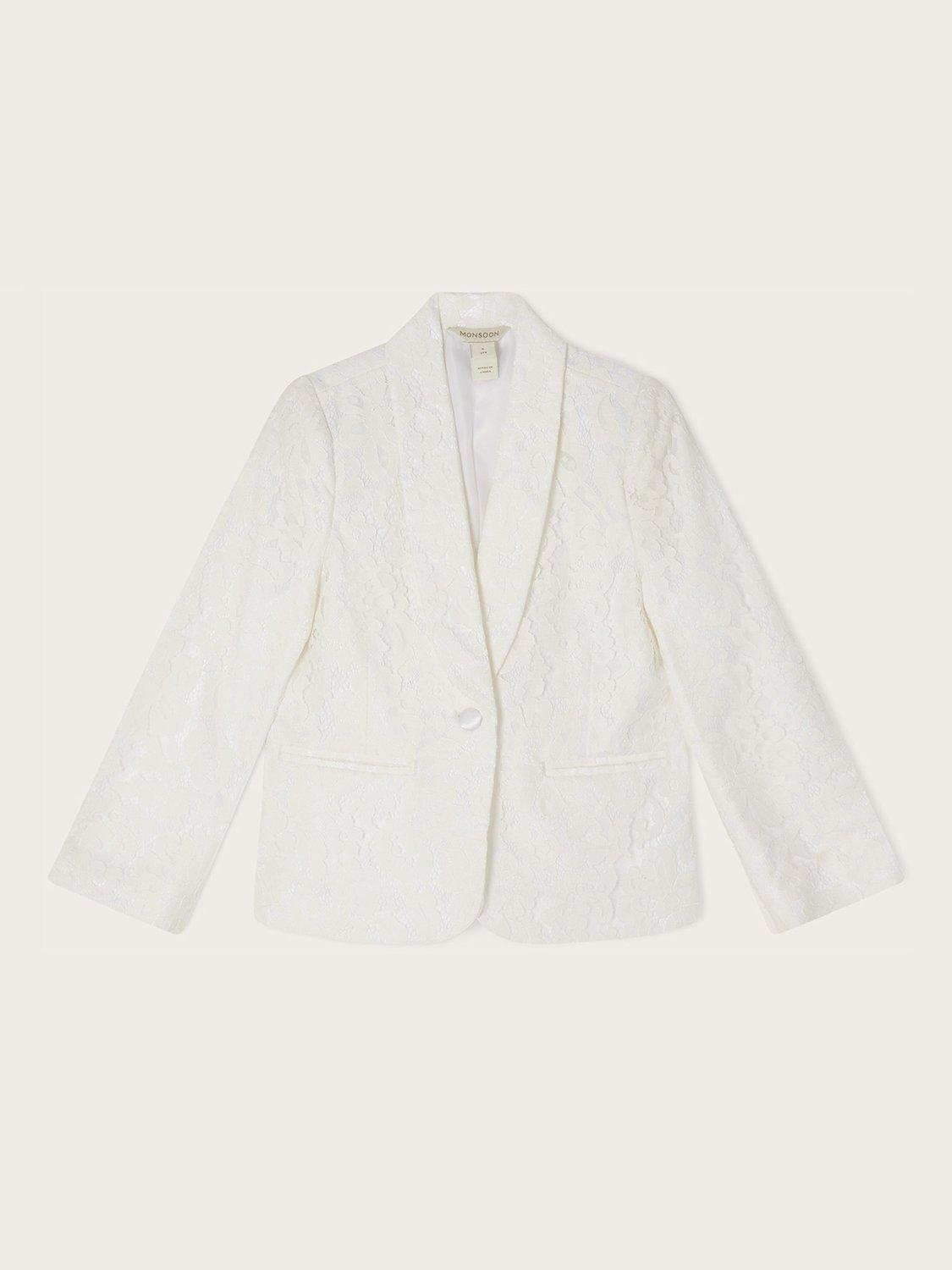 Monsoon Kids' Brea Lace Bridesmaid Blazer, Ivory, 12-13 years