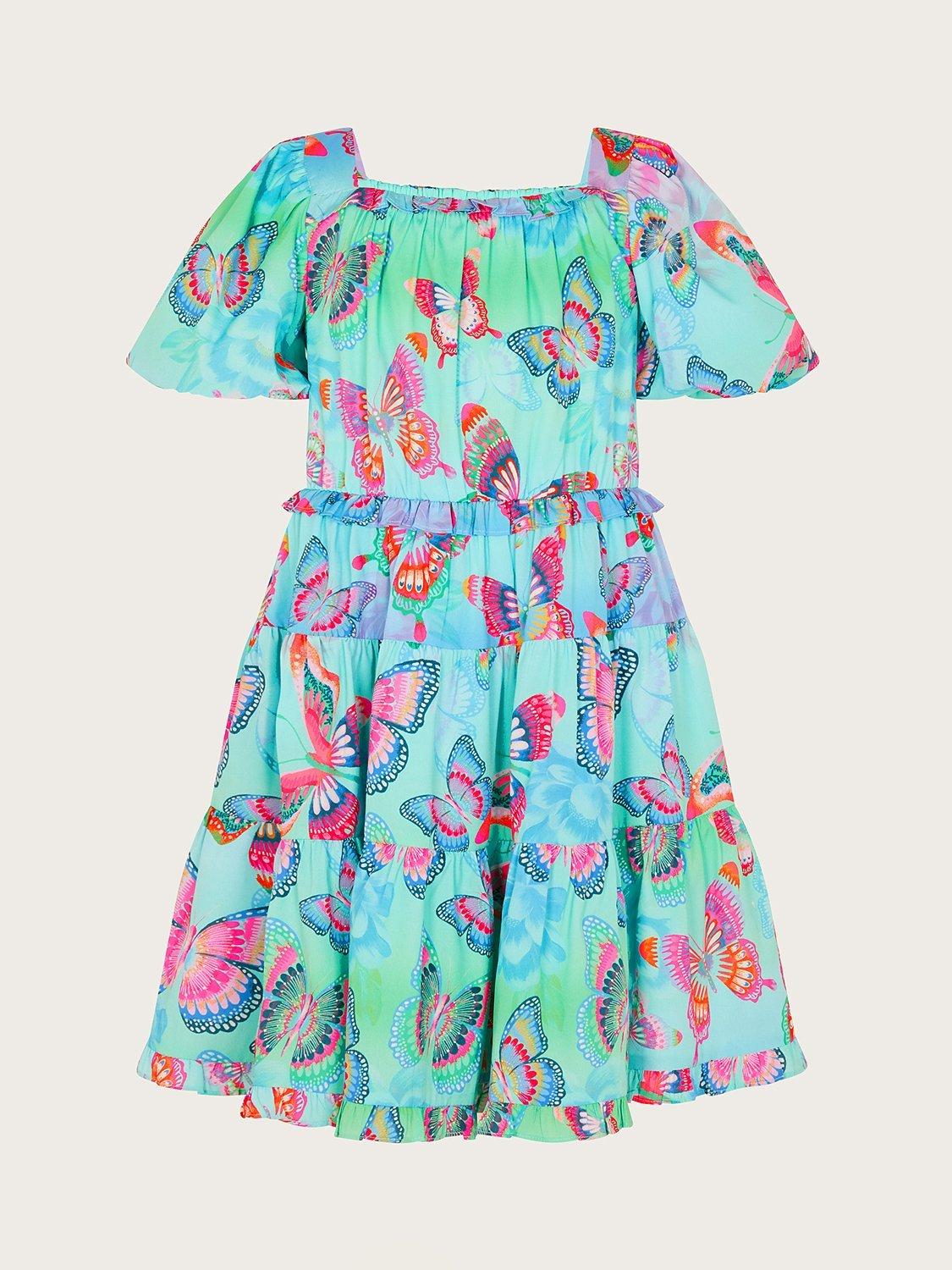 Monsoon Kids' Butterfly Print Ombre Tiered Dress, Multi