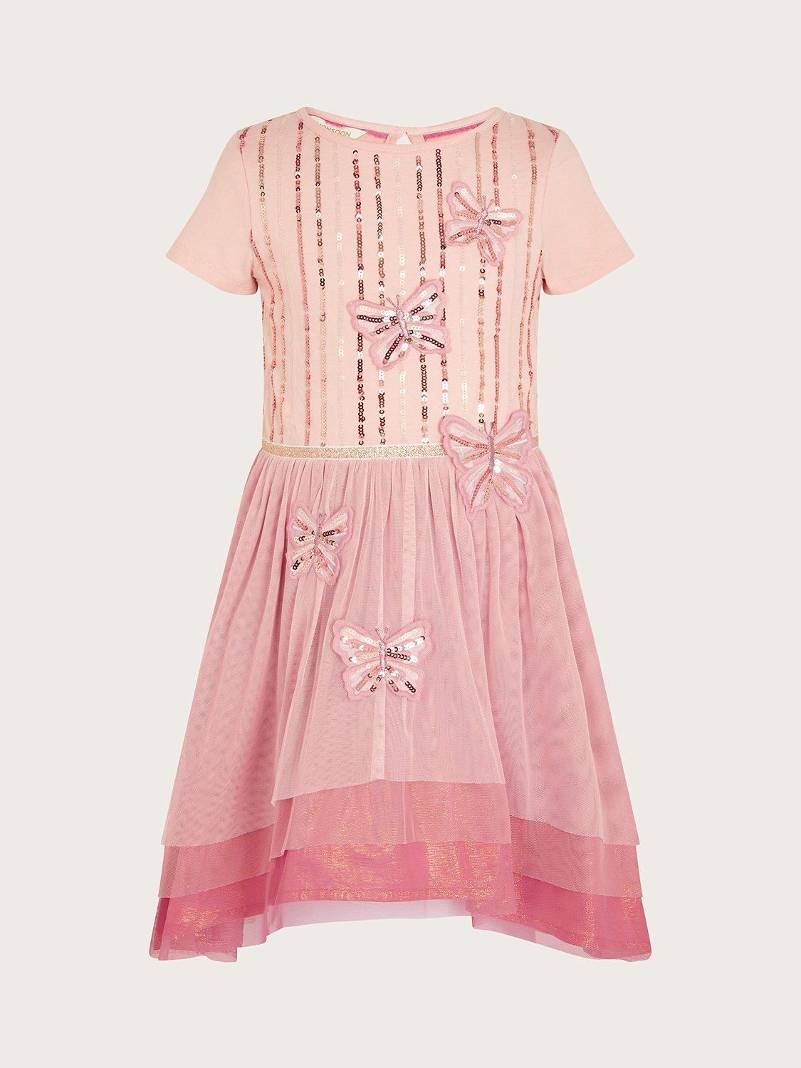 Monsoon Kids' Disco Butterfly Embellished Knee Length Dress, Pink
