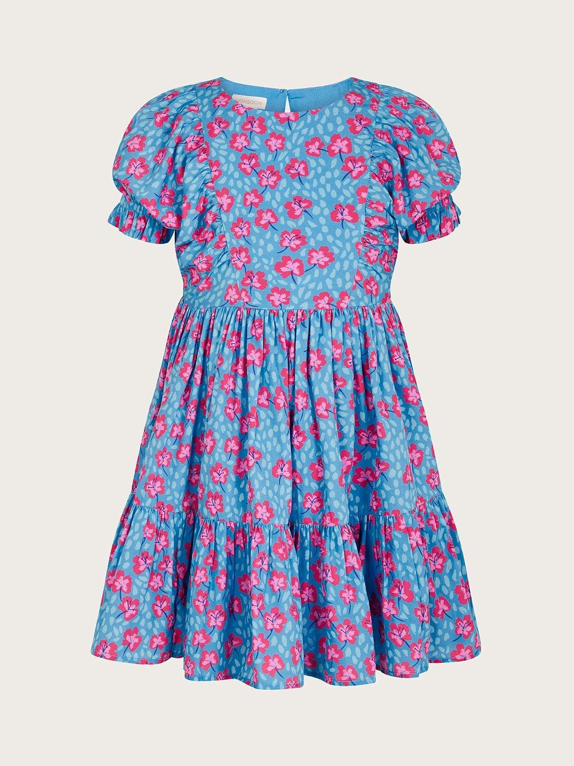 Monsoon Kids' Cherry Blossom Print Dress, Blue