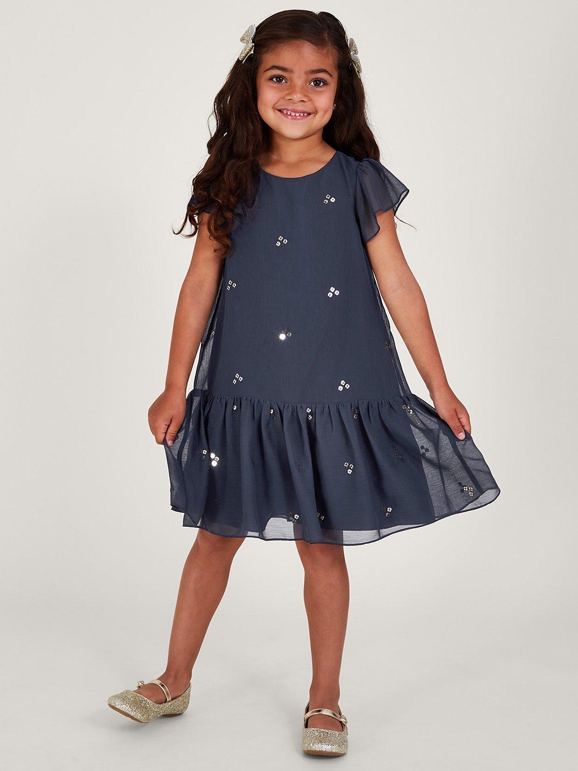 Monsoon Kids' Sequin Chiffon Party Dress, Navy