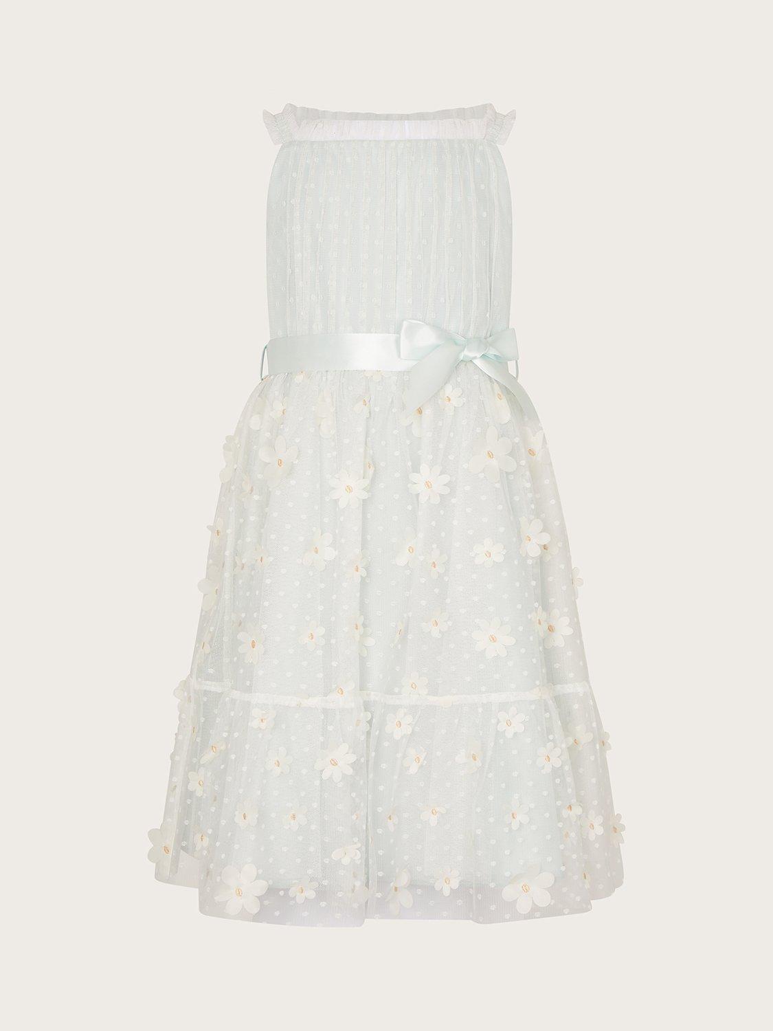 Monsoon Kids' Polka Dot Daisy Tiered Strapless Dress, Blue