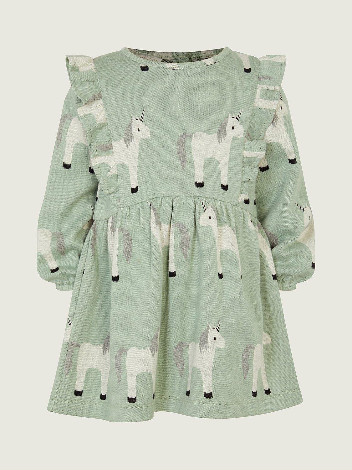Monsoon Baby Unicorn Sweatshirt Dress, Green