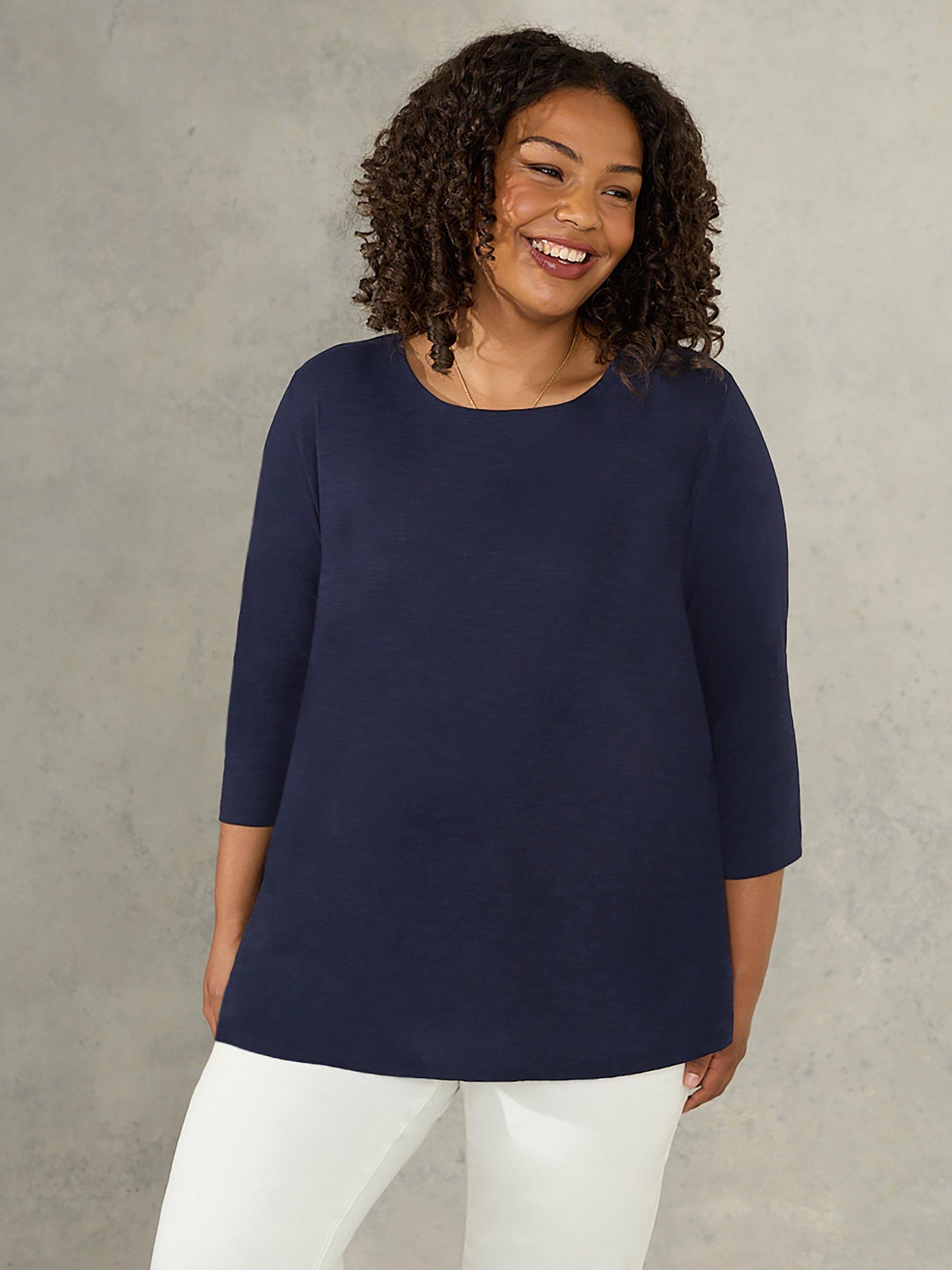 Live Unlimited Curve Swing Tunic Slub Top, Blue