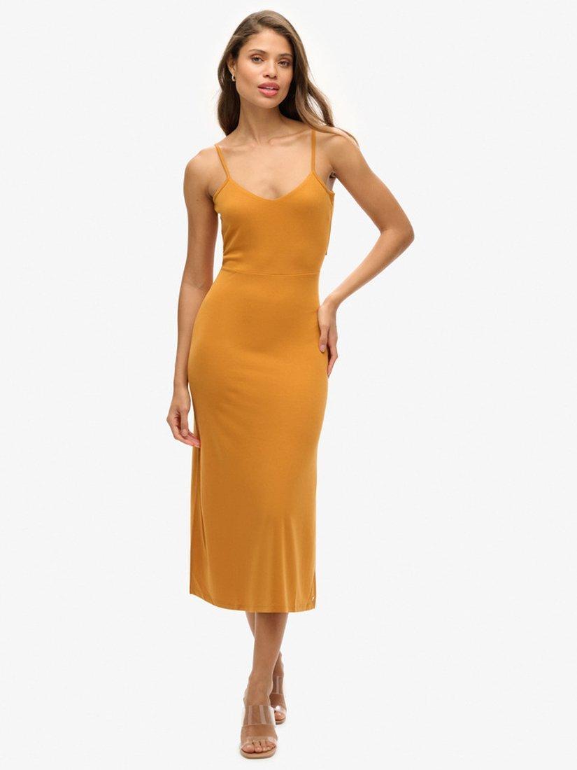 Product image 1 of 5, which shows Superdry Jersey Open Back Dress, Heritage Ochre, 6